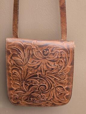 Patricia Nash Granada Crossbody Bag Tooled Leather Floral Brown